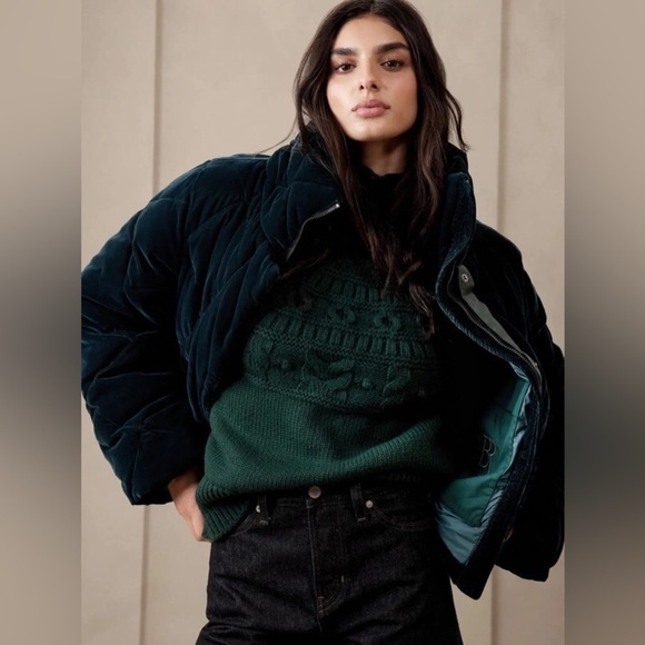 NWT! Banana Republic Black Snowdon Velvet Puffer Coat - Size XL💙 - Picture 5 of 8